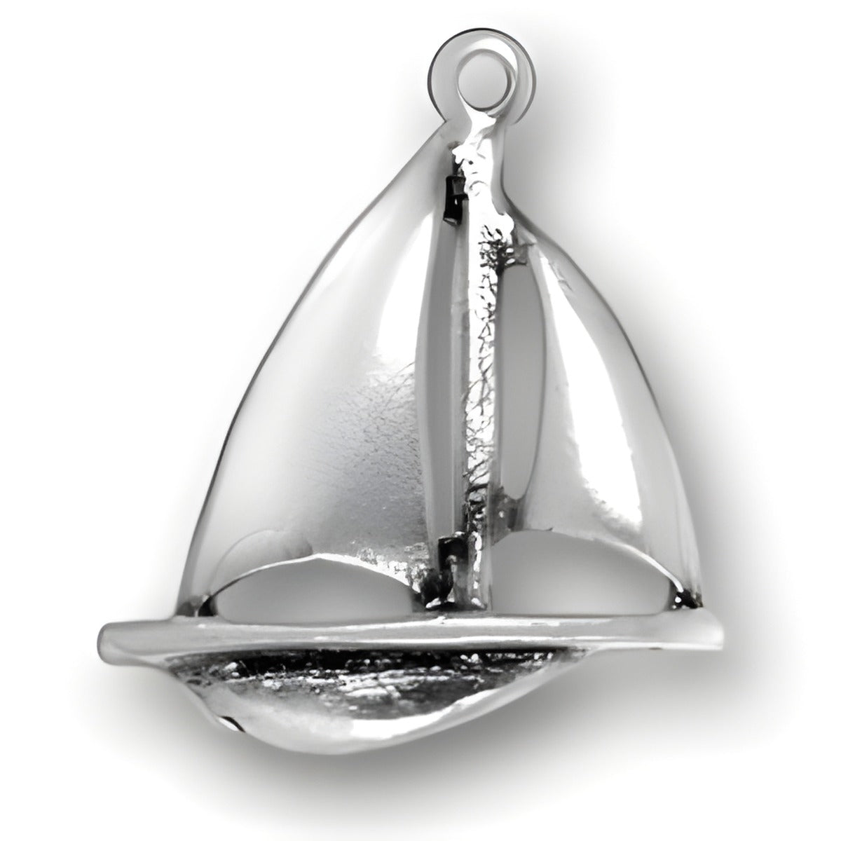 Charm Factory Sailboat with Keel Charm, crafted from polished silver, featuring detailed sails and a sturdy keel.