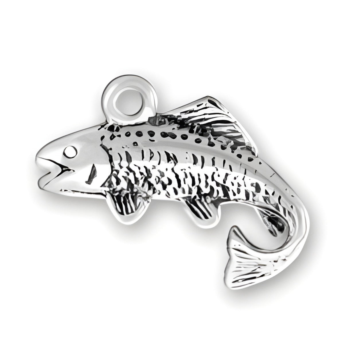 Charm Factory Salmon Charm, crafted from sterling silver, features detailed fish design with a loop for attachment.