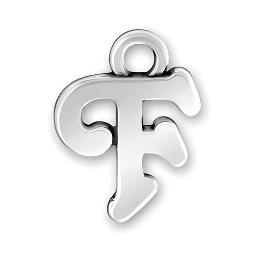 Charm Factory Script Letter F Charm made of polished silver, featuring a stylish and elegant design.