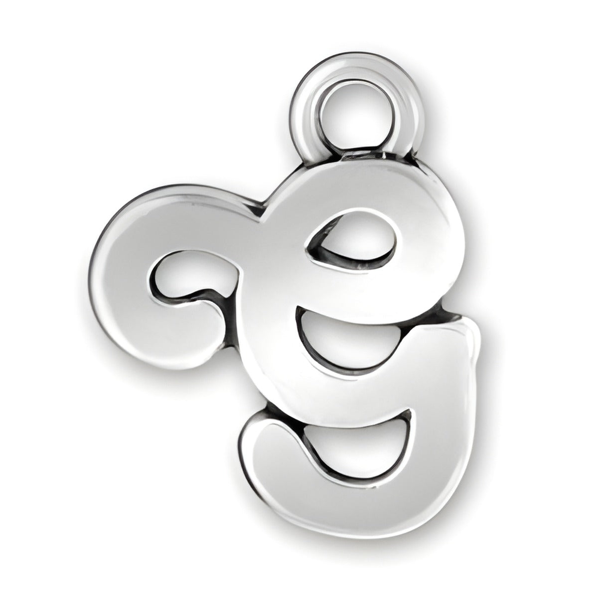 Charm Factory Script Letter G Charm made of polished silver, featuring a stylish, flowing script design.