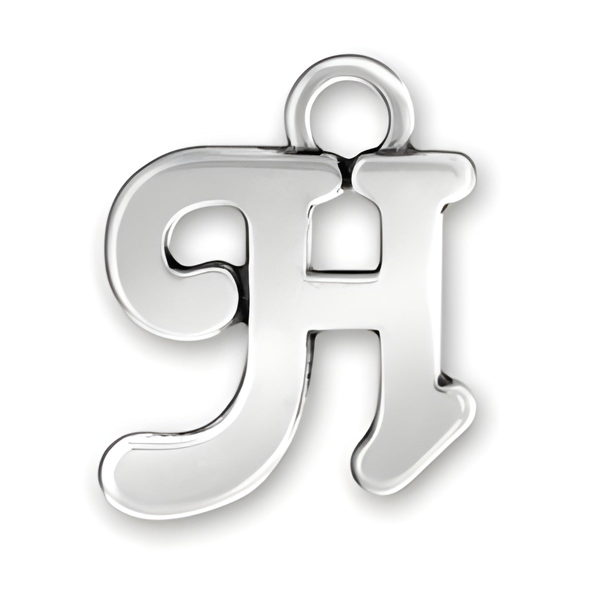 Charm Factory Script Letter H Charm made of polished silver, featuring a stylish and elegant design.