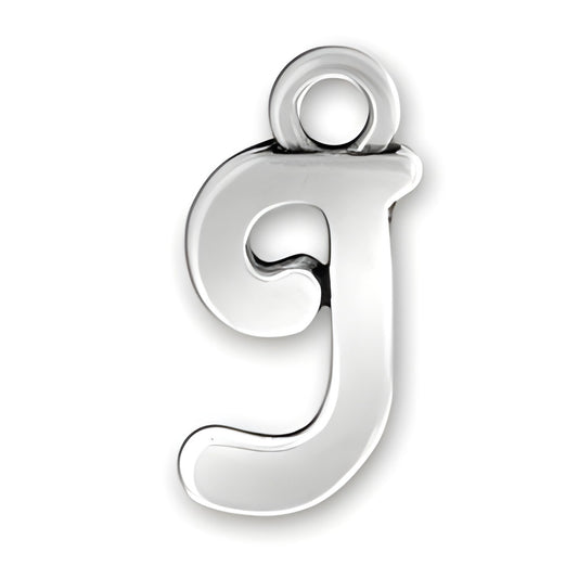 Charm Factory Script Letter J Charm, crafted from polished silver, featuring a stylish cursive design.