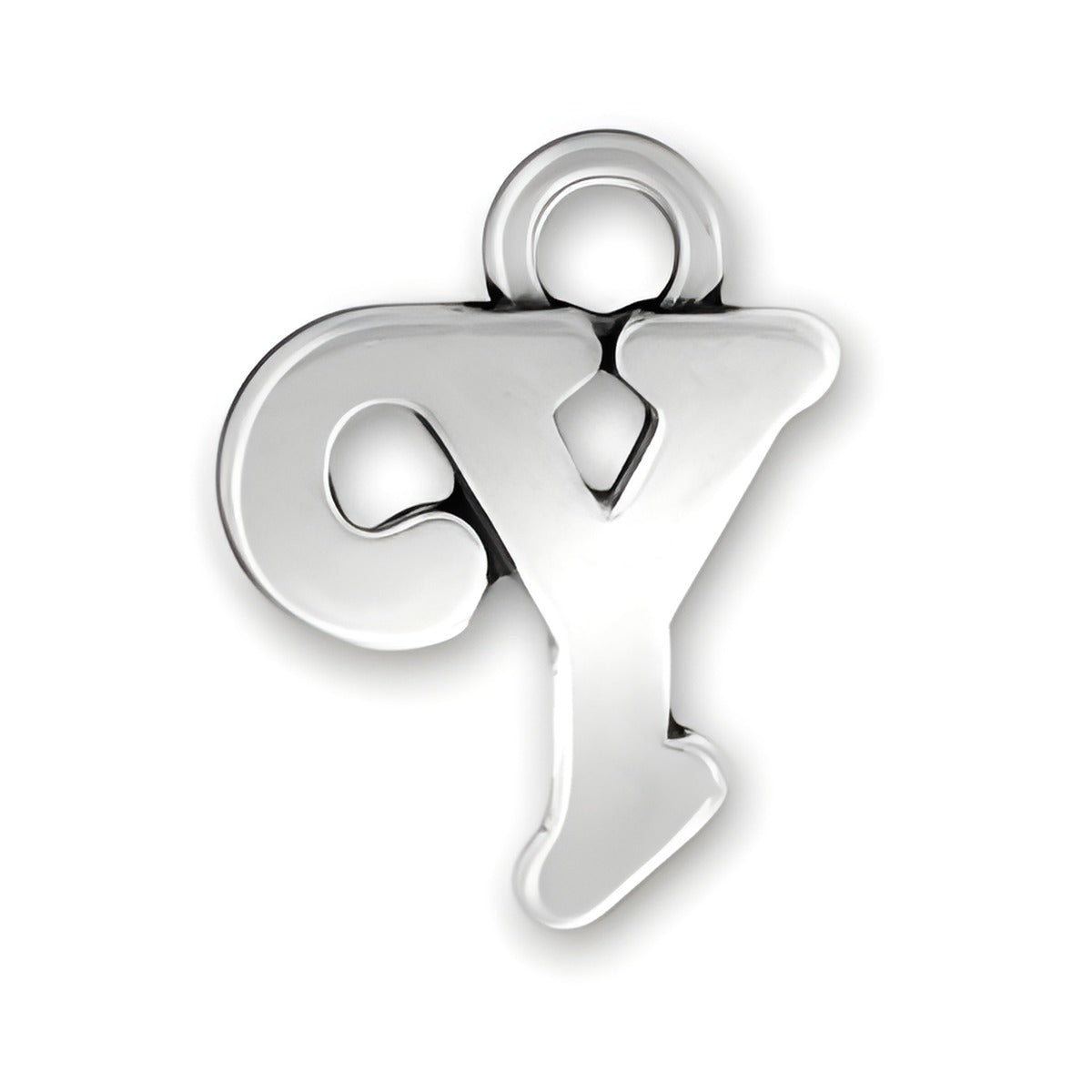 Charm Factory Script Letter Y Charm made of polished silver, featuring a stylish and modern design.