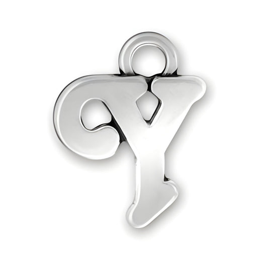 Charm Factory Script Letter Y Charm made of polished silver, featuring a stylish and modern design.