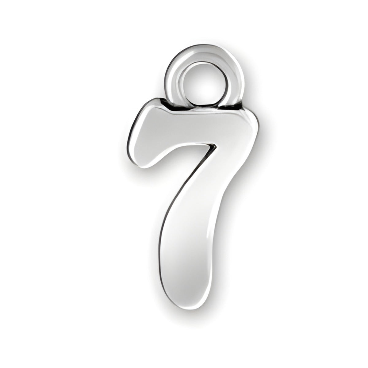 Charm Factory Script Number 7 Charm, crafted from polished silver, featuring a stylized number 7 design.