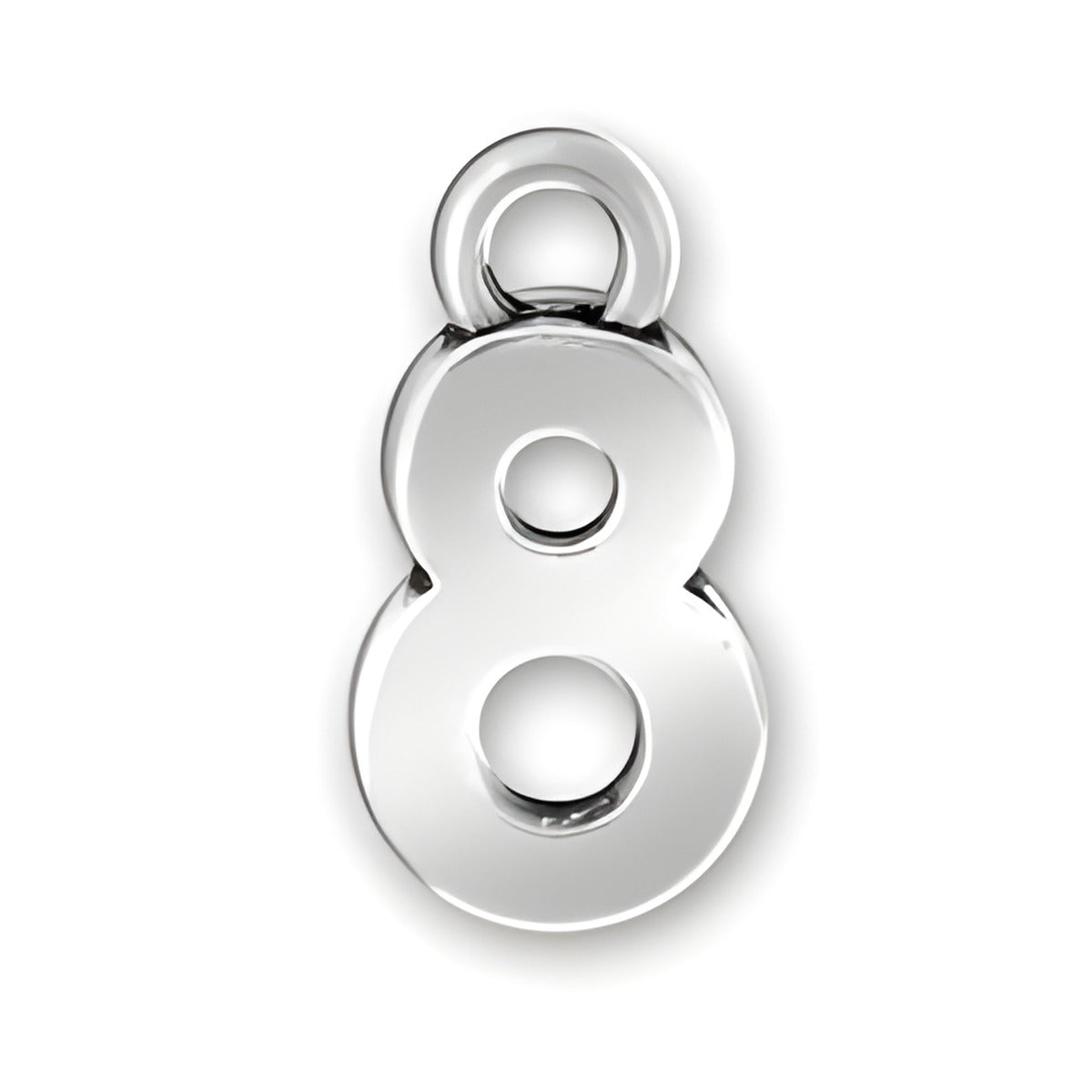 Charm Factory Script Number 8 Charm made of polished silver, featuring a bold and modern numeral design.