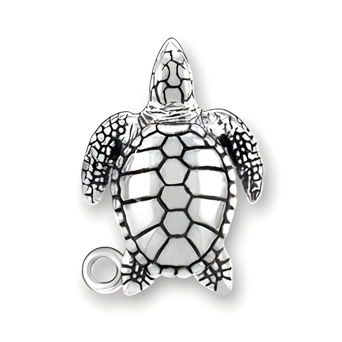 Charm Factory Sea Turtle Charm, crafted from silver, featuring intricate detailing of the turtle's shell and fins.