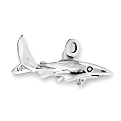 Charm Factory Shark Charm, crafted from sterling silver, featuring a detailed shark design with a loop for attachment.