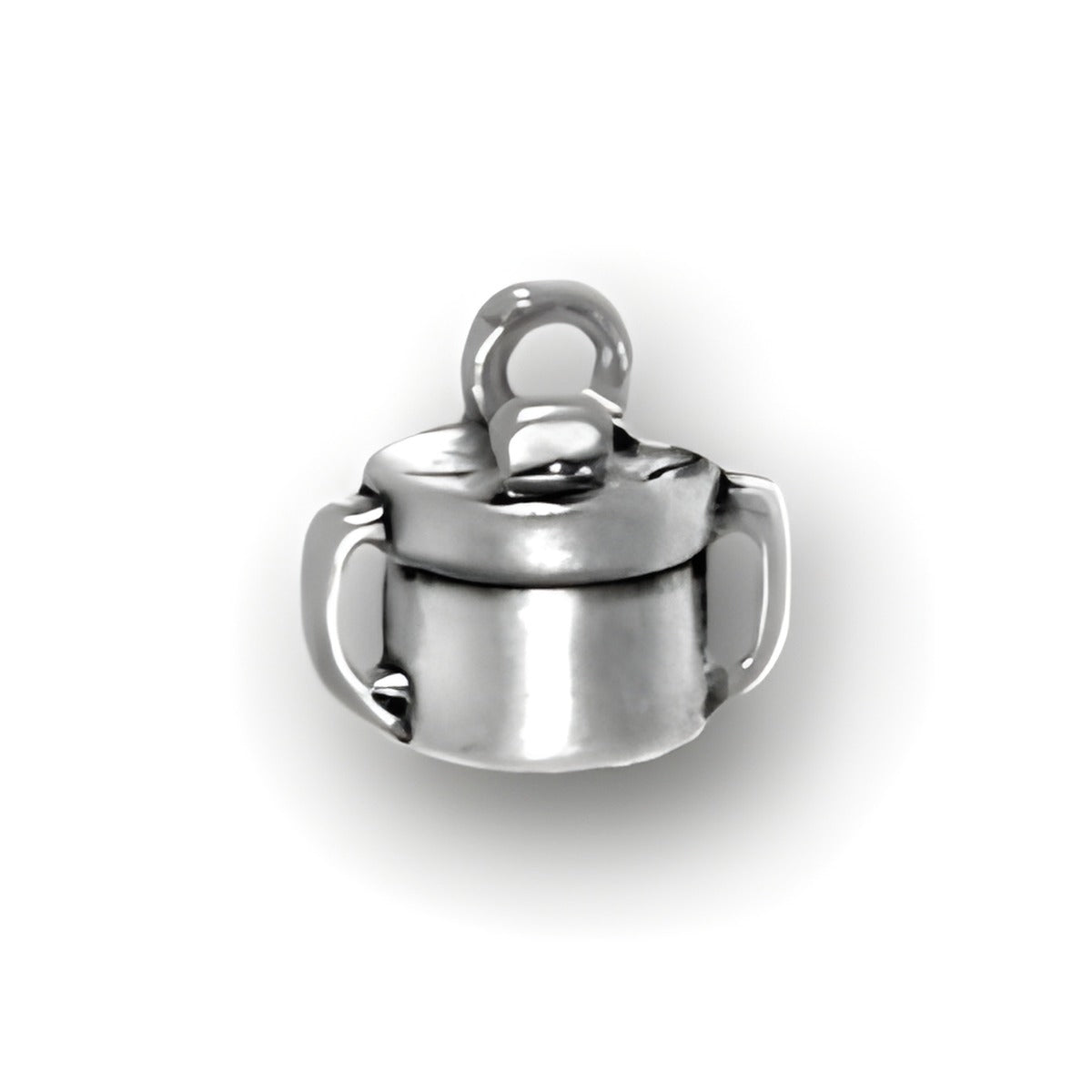 Charm Factory Sipper Cup Charm, made of silver-tone metal, features a detailed design with a lid and two handles.