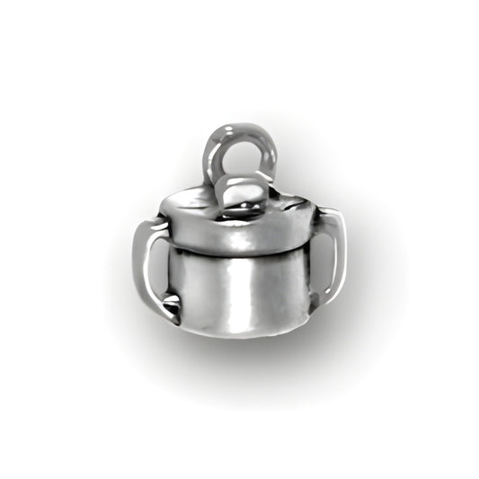 Charm Factory Sipper Cup Charm, made of silver-tone metal, features a detailed design with a lid and two handles.