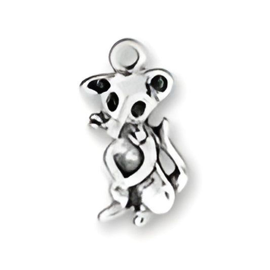 Charm Factory Sitting Mouse Charm made of silver, featuring a cute mouse sitting with a heart-shaped detail.