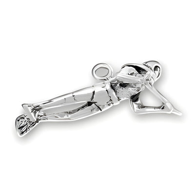Skin Diver Charm made of sterling silver, depicting a diver in a streamlined position with detailed features.