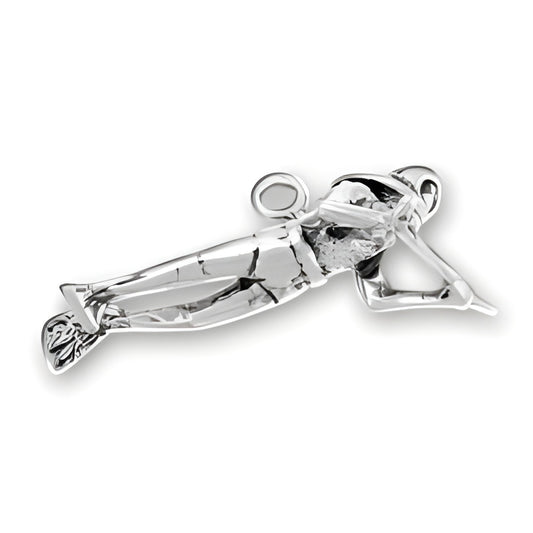 Skin Diver Charm made of sterling silver, depicting a diver in a streamlined position with detailed features.