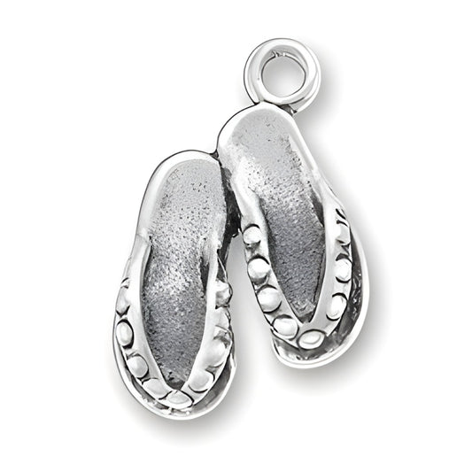 Charm Factory Small Flip Flop Charm made of silver, featuring detailed design with a textured surface and loop for attachment.
