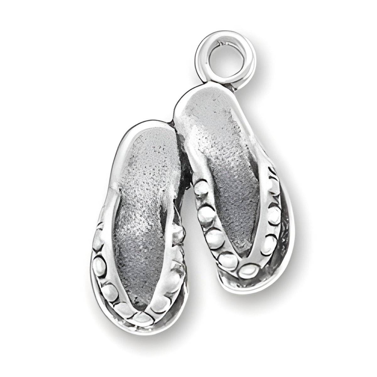 Charm Factory Small Flip Flop Charm made of silver, featuring detailed design with a textured surface and loop for attachment.