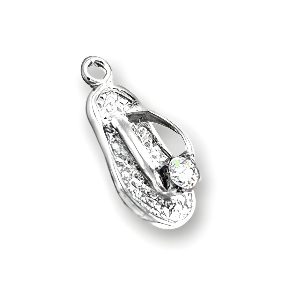 Charm Factory Small Flip Flop charm made of metal, featuring a 3mm stone for added sparkle.