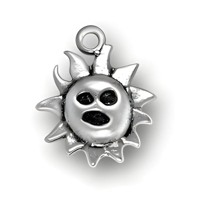 Small Sun with Face Charm made of sterling silver, featuring a smiling sun design with rays and a facial expression.