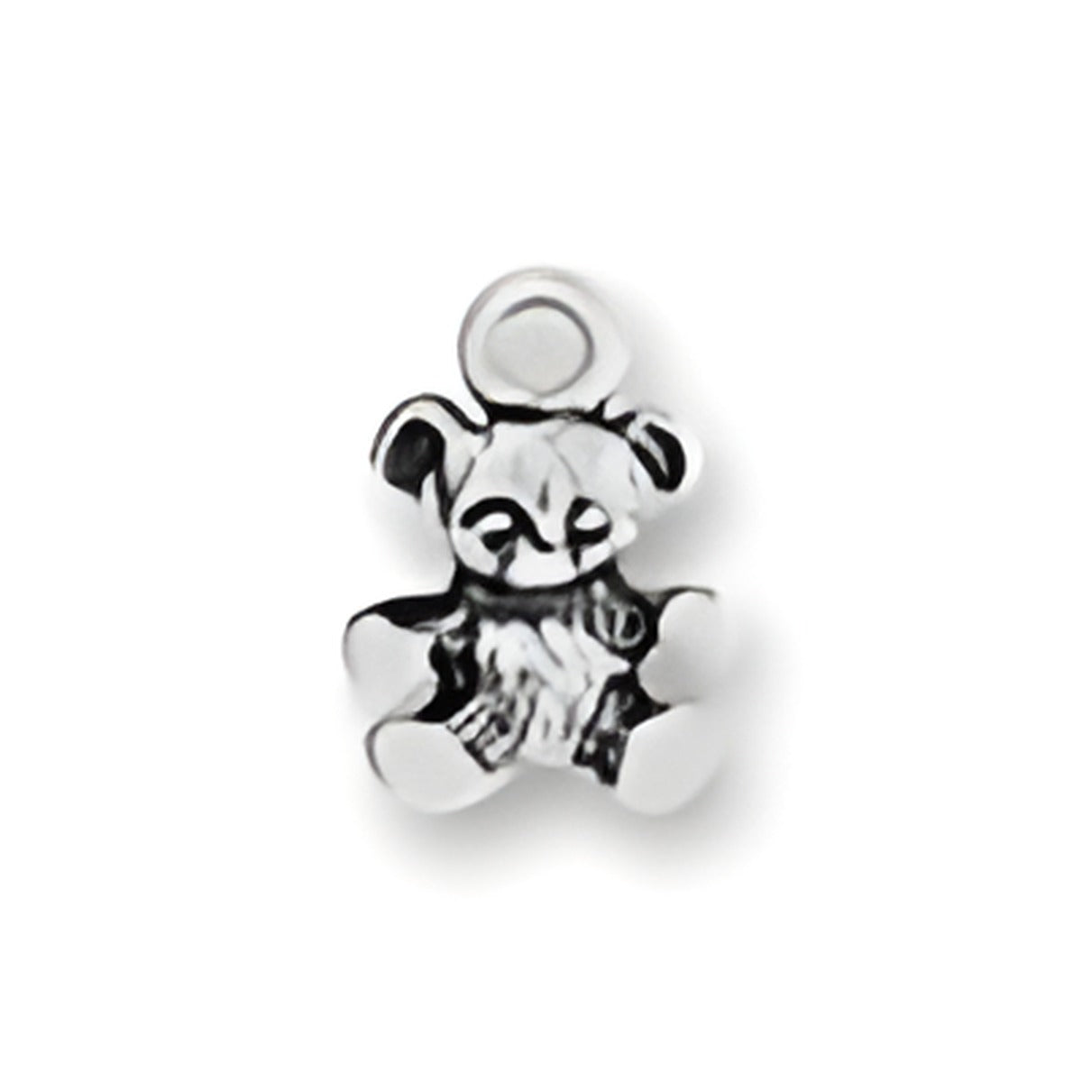 Small Teddy Bear Charm by Charm Factory, made of silver, featuring a cute teddy bear design with detailed features.
