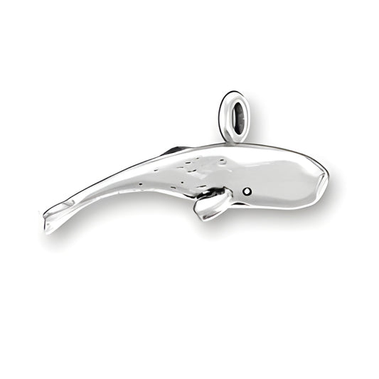 Charm Factory Sperm Whale Charm made of polished silver, featuring a detailed design of a sperm whale.