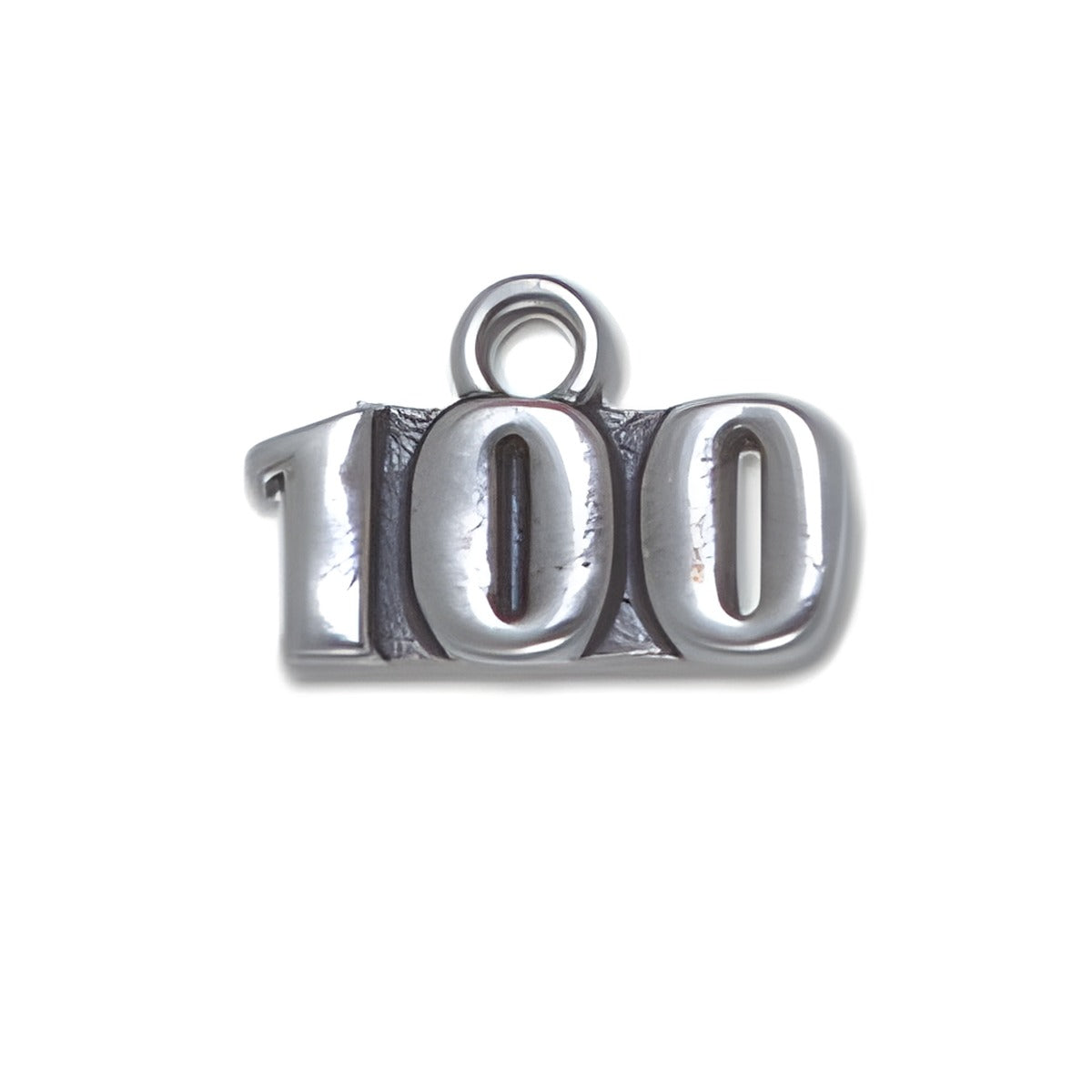 Charm Factory Sterling Silver 100 Charm featuring a polished design with the number 100 prominently displayed.