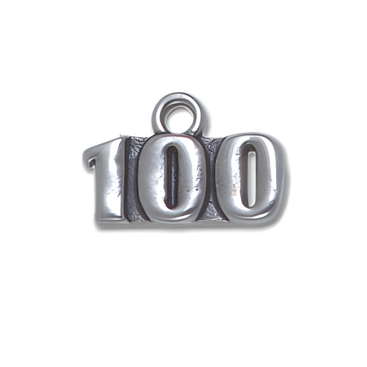 Charm Factory Sterling Silver 100 Charm featuring a polished design with the number 100 prominently displayed.