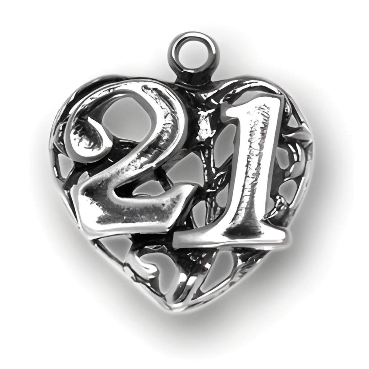 Sterling Silver 21 on Heart Charm Alt view.
