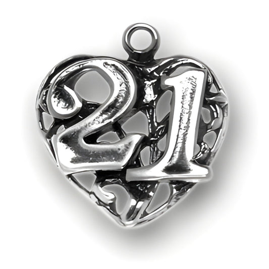 Sterling Silver 21 on Heart Charm Alt view.