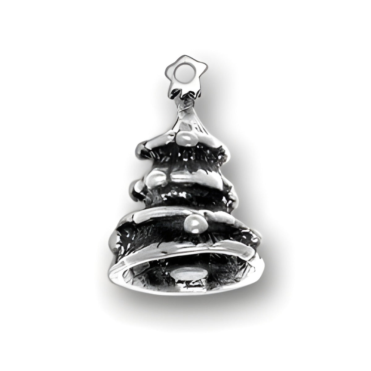 Sterling Silver 3-D Christmas Tree Charm featuring detailed branches and a star on top.