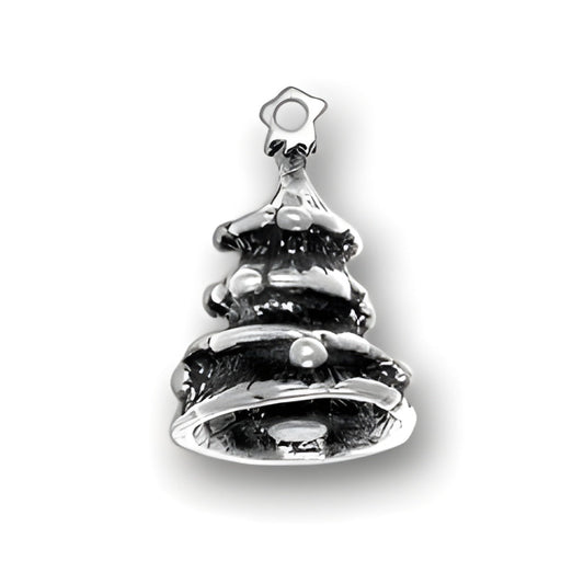 Sterling Silver 3-D Christmas Tree Charm featuring detailed branches and a star on top.