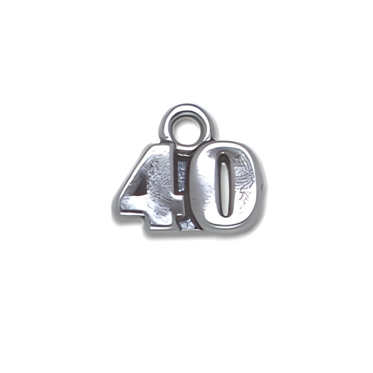 Sterling Silver 40 Charm, featuring the number '40' in a polished finish, designed for charm jewelry.