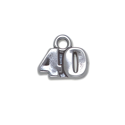 Sterling Silver 40 Charm, featuring the number '40' in a polished finish, designed for charm jewelry.