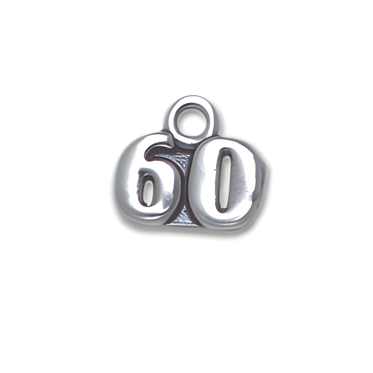 Sterling Silver 60 Charm featuring a polished design with the number '60' prominently displayed.