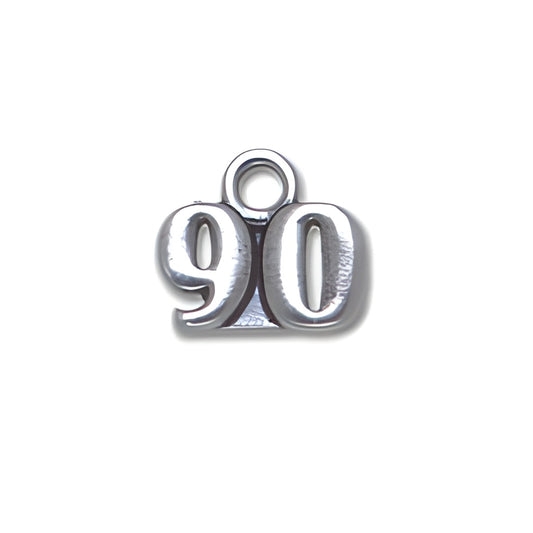Sterling Silver 90 Charm featuring the number '90' in a polished finish, designed for charm bracelets or necklaces.