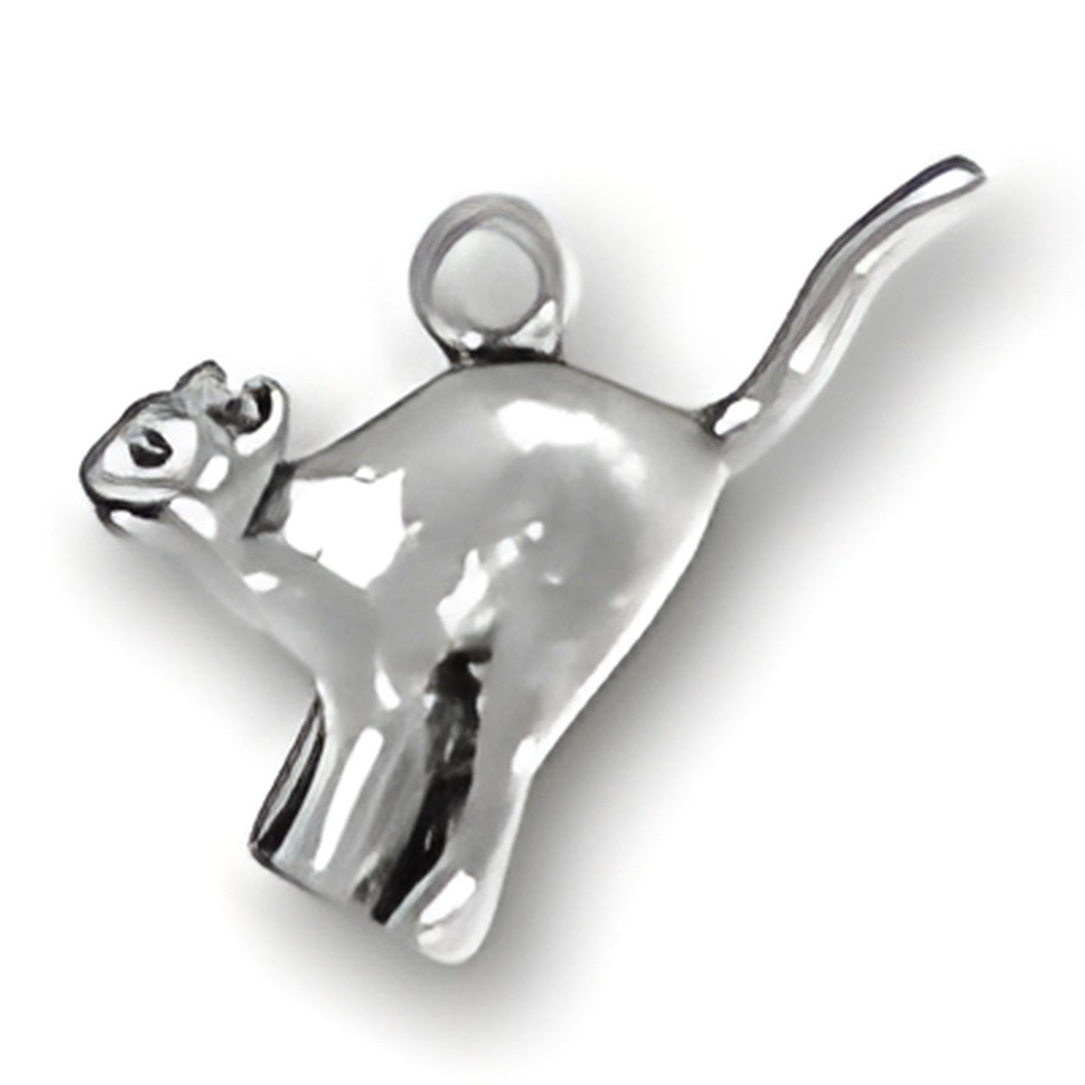 Sterling Silver Alley Cat Charm featuring a playful cat design with a raised tail and detailed facial features.