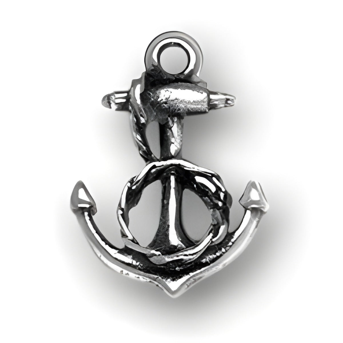 Sterling Silver Anchor with Rope Charm, featuring a detailed anchor design intertwined with a rope.