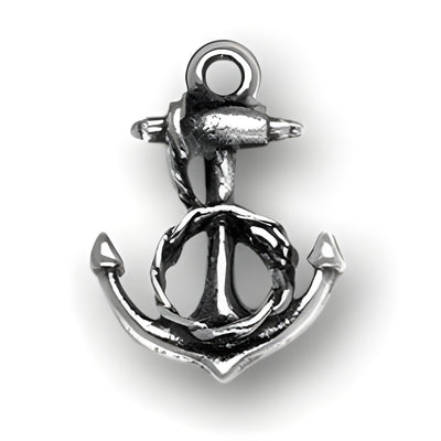 Sterling Silver Anchor with Rope Charm, featuring a detailed anchor design intertwined with a rope.
