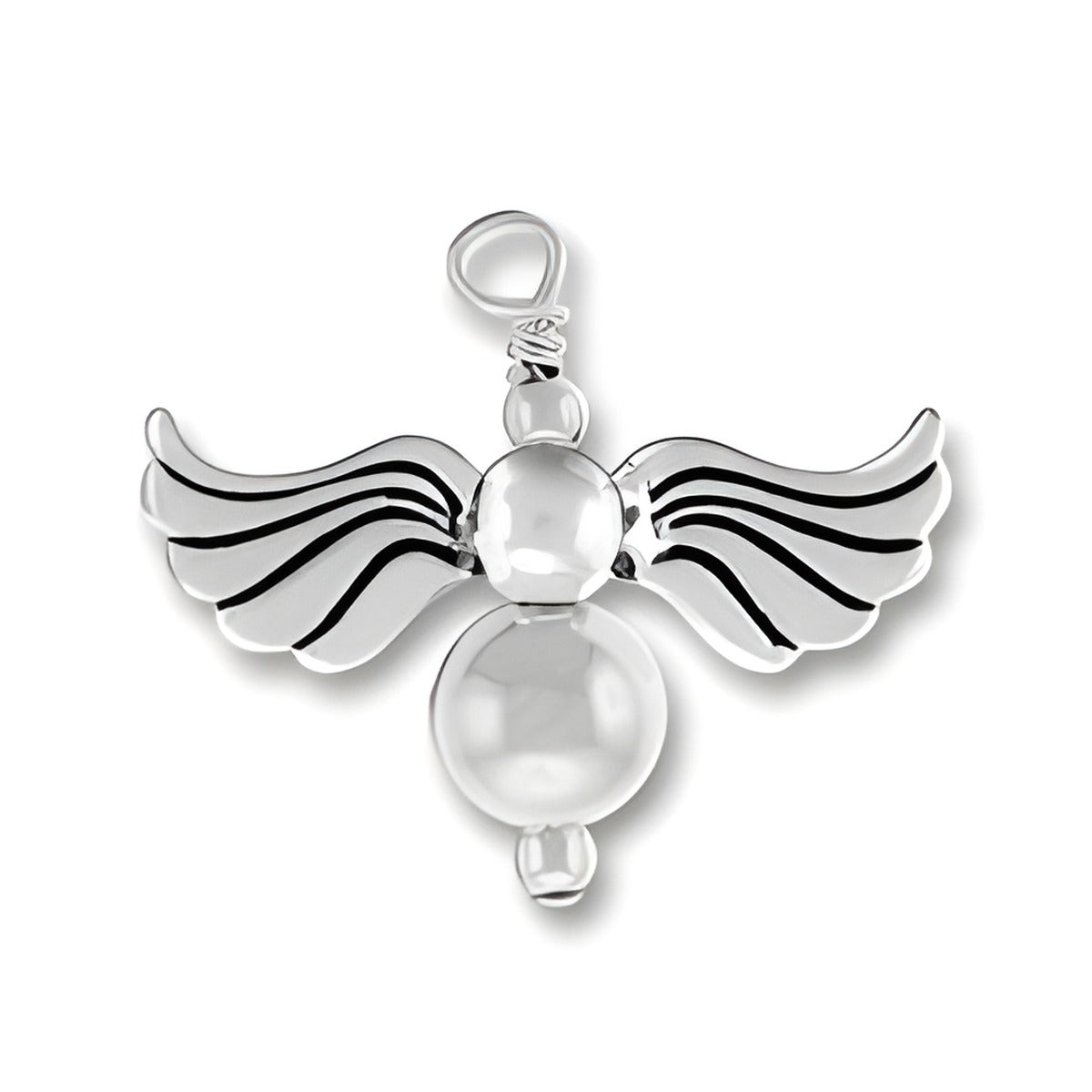Sterling Silver Angel Charm featuring detailed wings and a round body, crafted from high-quality sterling silver.