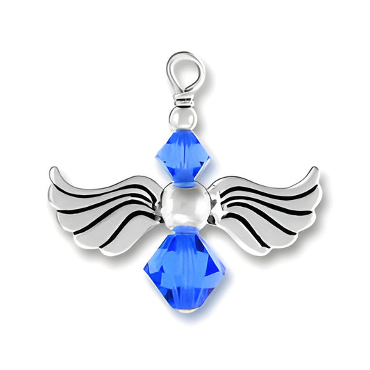 Sterling Silver Angel Charm with Sapphire Glass Beads Alt view.