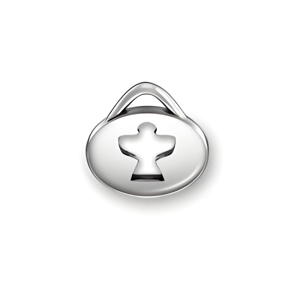 Sterling Silver Angel Oval Message Charm featuring a cutout angel design in an oval shape.