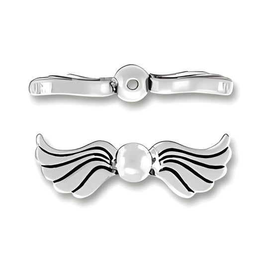Sterling Silver Angel Wings Bead featuring detailed wing design and a central bead, crafted from sterling silver.