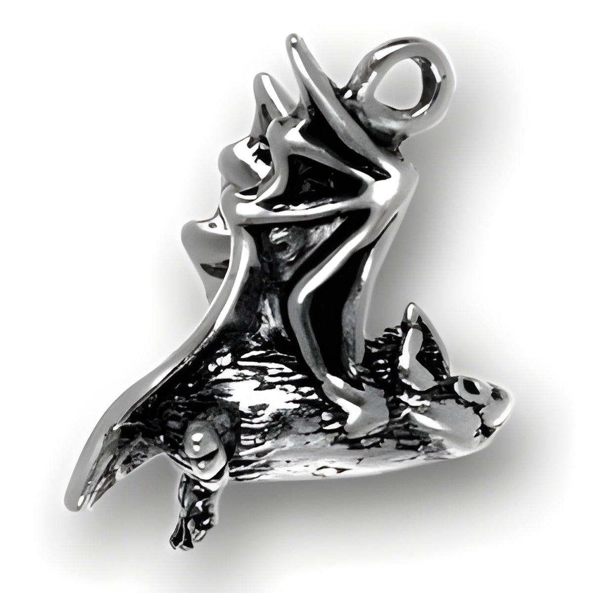 Sterling Silver Bat Charm featuring a detailed bat design with intricate textures and a loop for attachment.