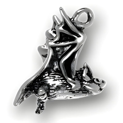 Sterling Silver Bat Charm featuring a detailed bat design with intricate textures and a loop for attachment.