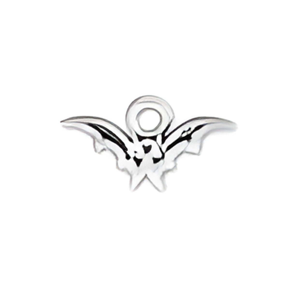 Sterling Silver Bat Charm by Charm Factory, featuring detailed wings and a loop for easy attachment.