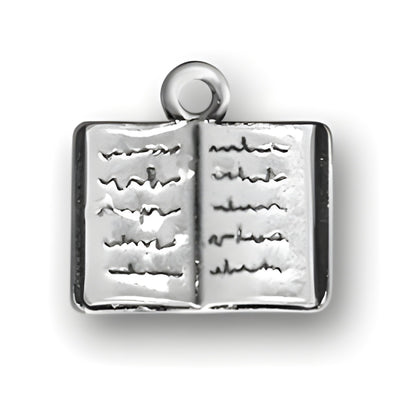 Charm Factory Sterling Silver Book Charm featuring an open book design with detailed pages.
