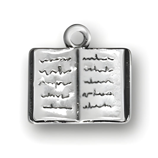 Charm Factory Sterling Silver Book Charm featuring an open book design with detailed pages.