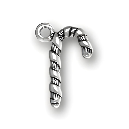 Sterling Silver Candy Cane Charm, featuring a twisted design with a loop for attachment.