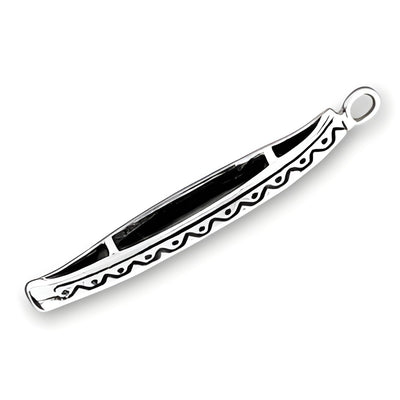 Sterling Silver Canoe Charm featuring intricate detailing and a polished finish, showcasing a classic canoe design.