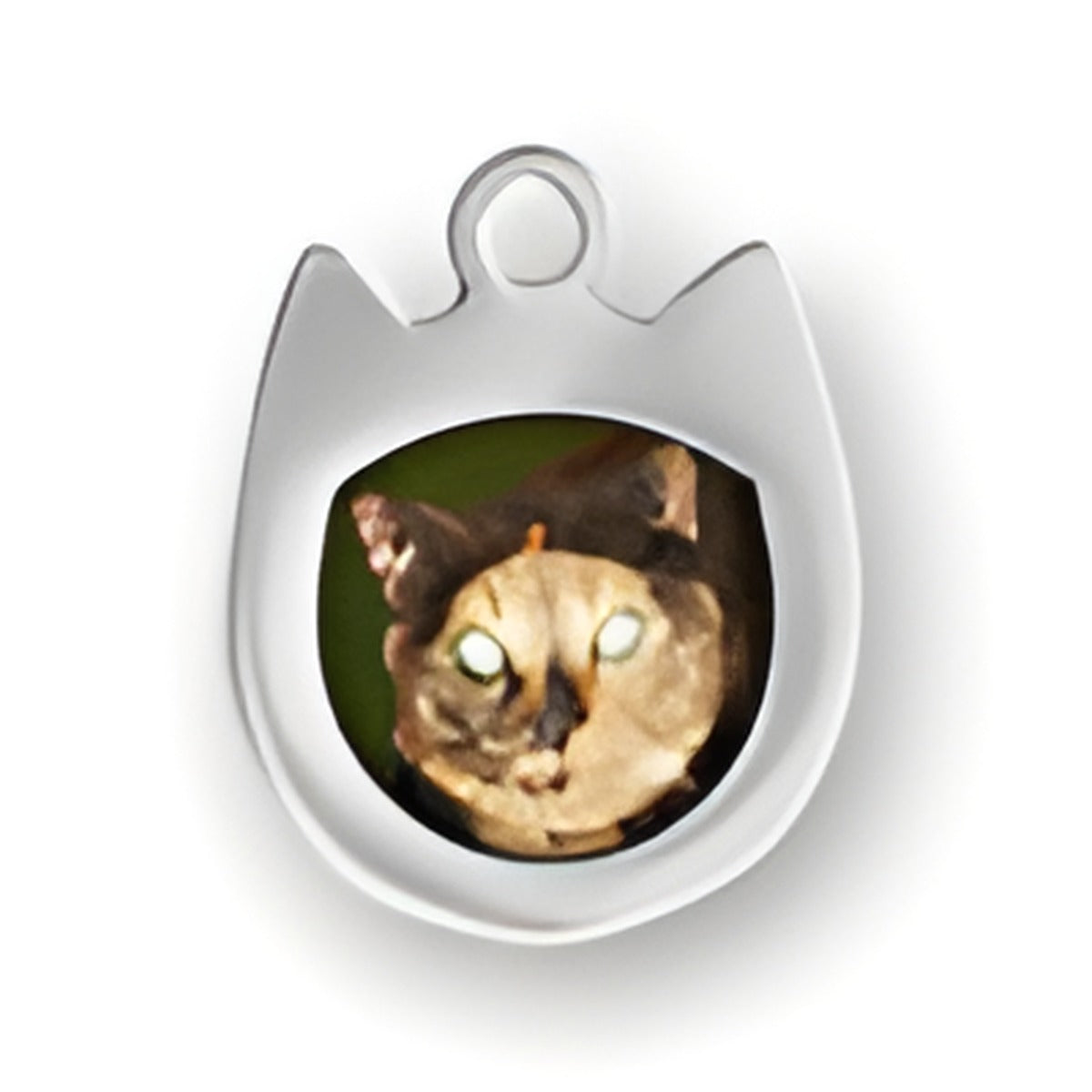Charm Factory Sterling Silver Cat Picture Frame Charm featuring a detailed cat portrait in a cat-shaped frame.
