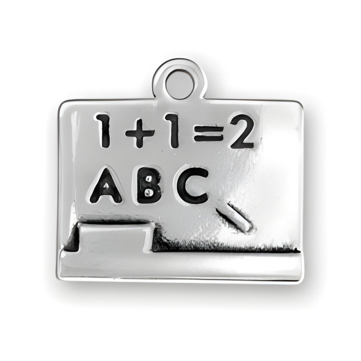 Charm Factory Sterling Silver Chalk Board Charm featuring math and alphabet symbols.