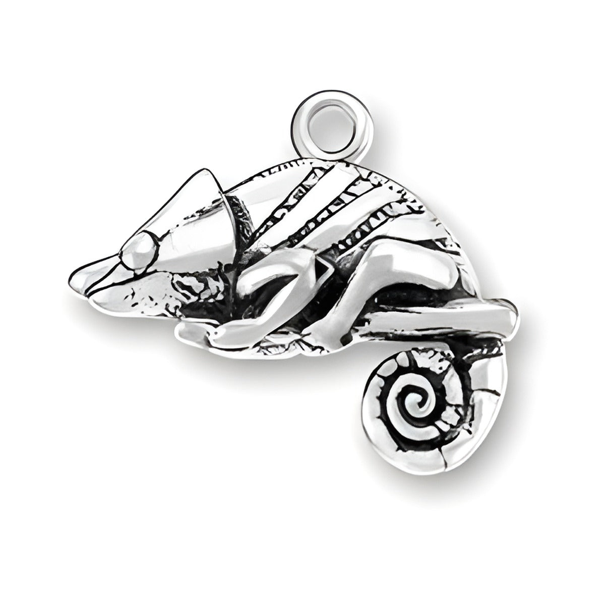 Charm Factory Sterling Silver Chameleon Charm featuring detailed design with a curled tail and intricate textures.